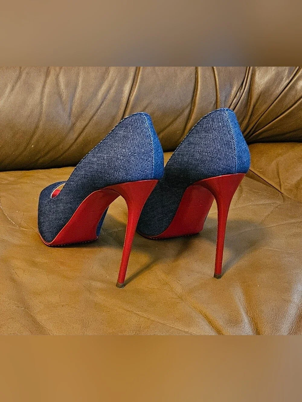 Christian Louboutin Denim Peep-Toe Platform Pump Heels Size 4 US